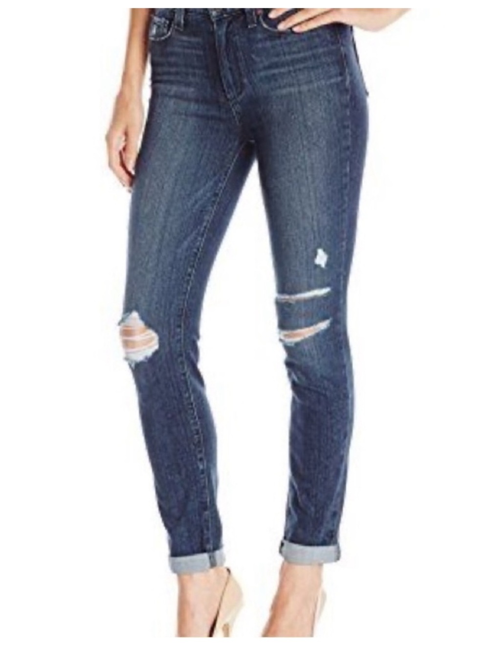 Paige Hoxton Crop Rollup Jeans in Valera Destructed Distressed Wash 27